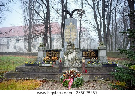 Guntersdorf, Austria - December 28, 2017. Memorial Complex Dedicated To The Fallen Soldiers Who Died