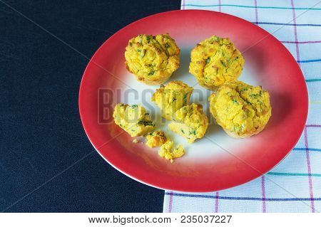 Balkan Cuisine. Proja -  Dish Made Of Corn Flour.  Cornbread With Chard Leaves, Prepared As A Muffin