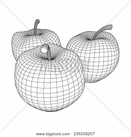 Apple Wireframe Low Poly Mesh Vector Illustration.