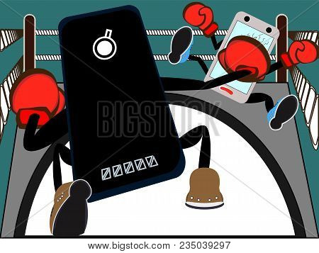 Smartphone Battle Or Mobile Phone Fight As A Boxer Match. Competition And Comparison Of Cell Phones 
