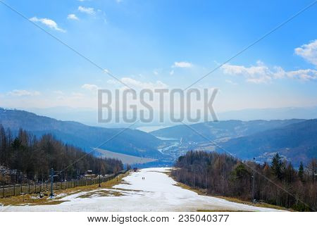View From Zar Mountain In The Sunny Day. Poland. Europe.