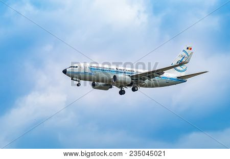 AIRPORT FRANKFURT,GERMANY: JUNE 23, 2017: Boeing 737 TAROM, is the flag carrier and oldest currently operating airline of Romania, based in Otopeni near Bucharest.