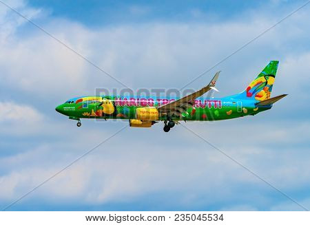 AIRPORT FRANKFURT,GERMANY: JUNE 23, 2017: Boeing 737 TUI fly Deutschland form is a German leisure airline owned. TUI fly Deutschland is part of the TUI Airlines alliance.