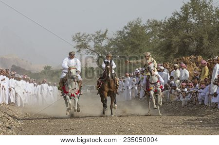 Ibri, Oman, April 7th, 2018: Omani Man On A Horse In A Countryside Of Oman