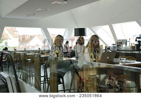 Graz, Austria - March 20, 2017: People At The Inside Cafeteria Of The Kastner And Ohler Warehouses I