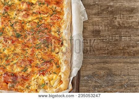 Homemade Pizza Mazarella Closeup Top View Place For Text
