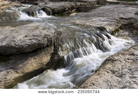 Mountain River, Water Flows, Rapids, Water Flows Through The Rocks