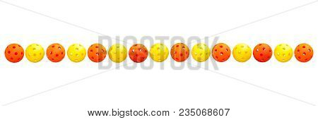 Pickleball Border - Orange & Yellow.  Line Of 15 Alternating Orange And Yellow Pickleballs.  Colorfu