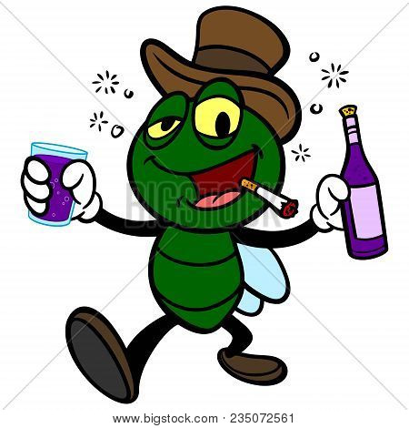 Bar Fly With Wine - A Vector Cartoon Illustration Of A Bar Fly With Wine.