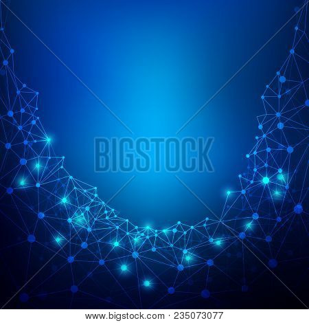 Abstract Wireframe Technology Background, Graphic Of Dark Blue Digital Backdrop