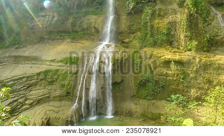 Waterfall From Ravine. Philippines Aerial View. Filipino Nature