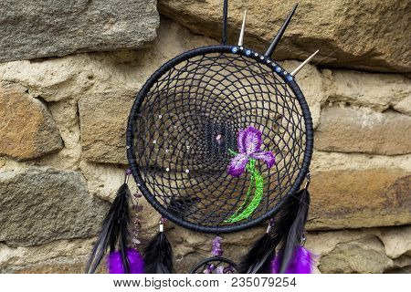 Dream Catcher With Feathers Threads And Beads Rope Hanging. Dreamcatcher Handmade