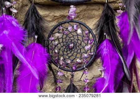 Dream Catcher With Feathers Threads And Beads Rope Hanging. Dreamcatcher Handmade
