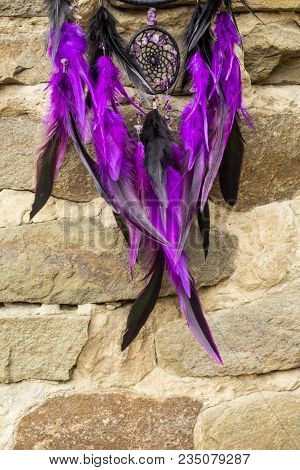 Dream Catcher With Feathers Threads And Beads Rope Hanging. Dreamcatcher Handmade
