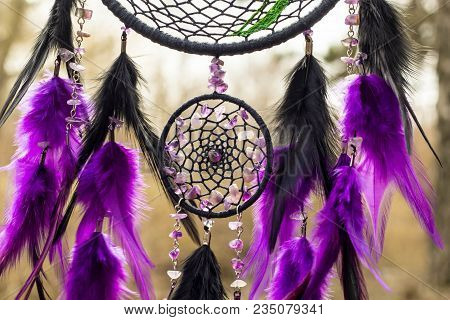 Dream Catcher With Feathers Threads And Beads Rope Hanging. Dreamcatcher Handmade