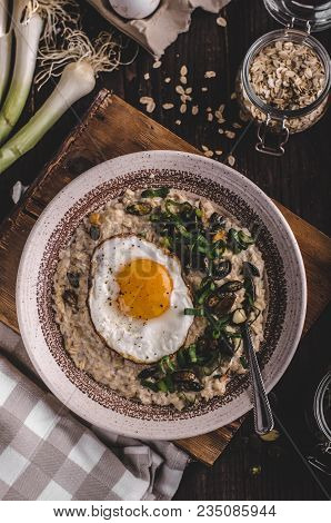 Oatmeal Salty With Spring Onion And Egg
