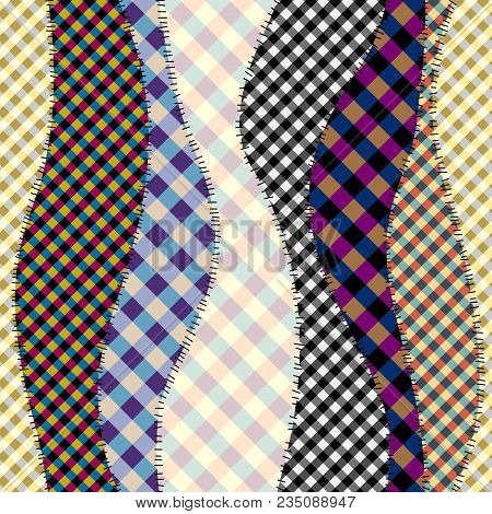 Seamless Background Pattern. Geometric Patchwork Pattern Of A Waves. Plaid Pattern. Vector Image.