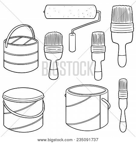 Vector Set Of Paint Bucket And Paint Brush Hand Drawn Cartoon