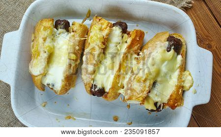 Oven Baked Chili Cheese Dogs , Close Up