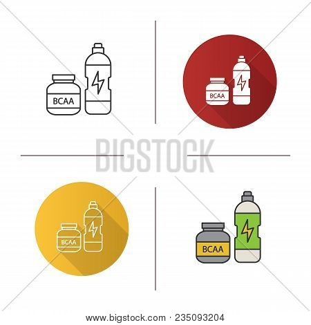 Bcaa Supplement Icon. Flat Design, Linear And Color Styles. Whey Protein. Sports Nutrition. Isolated