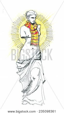 A Statue Of Venus In A Scarf Against The Background Of The Sun