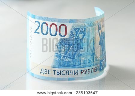 Two Thousand Rubles With One Banknote. New Russian Banknote In Two Thousand Rubles In 2017. Cash Pap