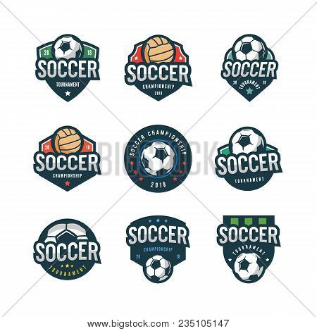Set Of Football, Soccer Logos. Sport Emblems, Badges, Design Elements, Logotype Templates Vector Ill