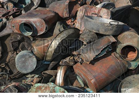 Closeup Of Metal Trash Piled For Scarp