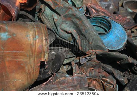 Closeup Of Metal Trash Piled For Scarp