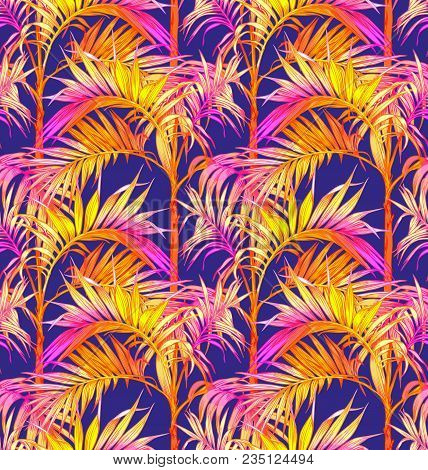 Palm Seamless Pattern. Tropical Leaves Vector Backgrounds.