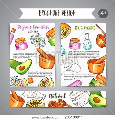 Spa Club Broshure Hand Drawn Cosmetics And Aromatherapy Elements. Cartoon Sketch Of Natural Cosmetic
