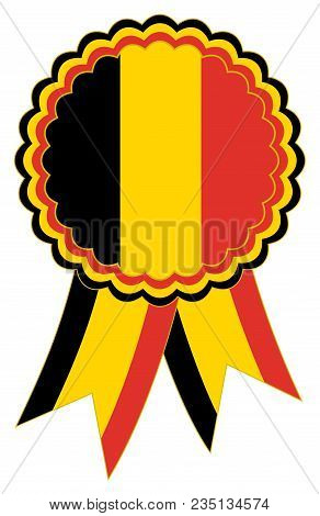 Award Ribbon In The National Colours Black, Gold And Red Of Belgium Useable As Emblem Or Banner For 