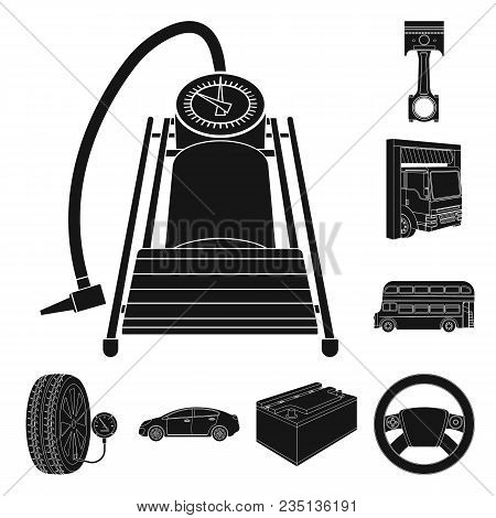 Car, Lift, Pump And Other Equipment Black Icons In Set Collection For Design. Car Maintenance Statio