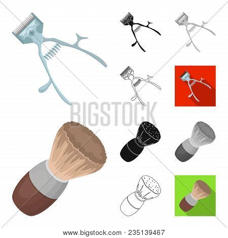 Barbershop And Equipment Cartoon, Black, Flat, Monochrome, Outline Icons In Set Collection For Desig