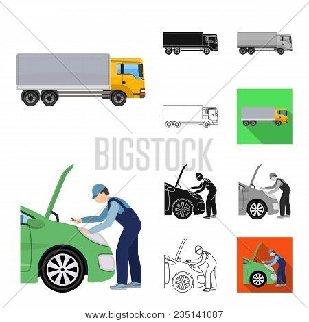 Car, Lift, Pump And Other Equipment Cartoon, Black, Flat, Monochrome, Outline Icons In Set Collectio