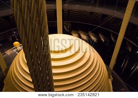 Taipei, Taiwan - January 05, 2015: Damper Ball Inside The Taipei 101 Skyscraper