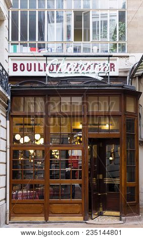 Paris, France-april 07, 2018 : Entrance Of The Bouillon Chartier - Historic Restaurant Founded In A 