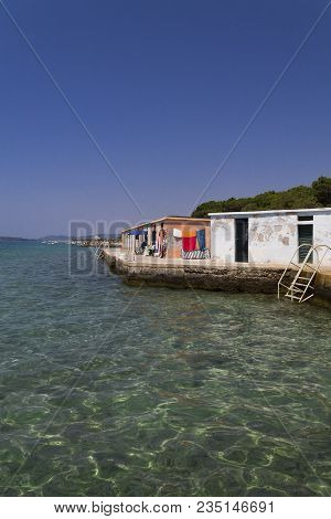 Vintage Beach Cabin In Croatia On A Sunny Day