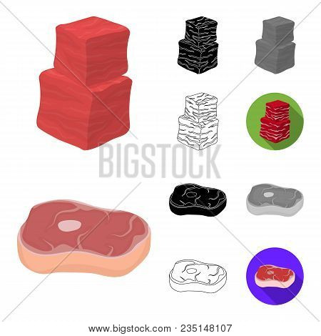 Different Meat Cartoon, Black, Flat, Monochrome, Outline Icons In Set Collection For Design. Meat Pr