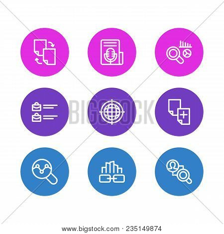 Vector Illustration Of 9 Advertising Icons Line Style. Editable Set Of Link Building, Geo Targeting,
