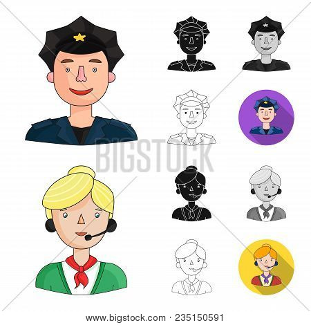 People Of Different Professions Cartoon, Black, Flat, Monochrome, Outline Icons In Set Collection Fo