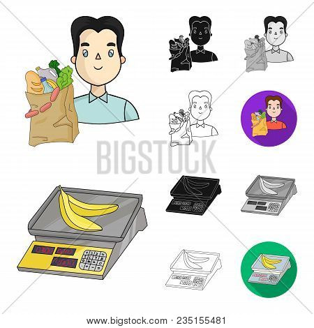 Supermarket And Equipment Cartoon, Black, Flat, Monochrome, Outline Icons In Set Collection For Desi