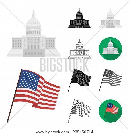 Usa Country Cartoon, Black, Flat, Monochrome, Outline Icons In Set Collection For Design.travel And 