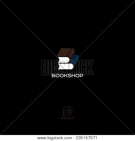 Bookshop, B Logo, Monogram B, Bookstore Logo. Letter B In The Form Of A Pile Of Book, Isolated On Da
