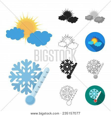 Different Weather Cartoon, Black, Flat, Monochrome, Outline Icons In Set Collection For Design.signs