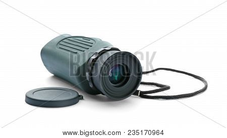 Military Monocular On White Background, Close Up