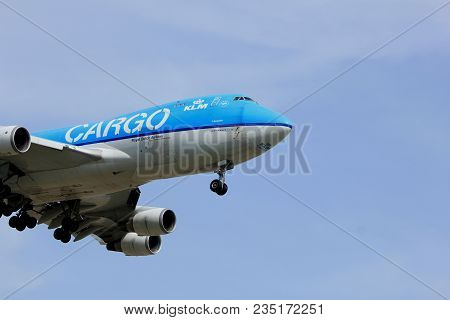 Amsterdam The Netherlands - April, 7th 2018: Ph-ckb Klm Royal Dutch Airlines Boeing 747-400f Approac