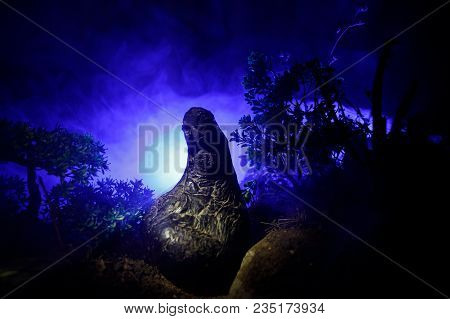 Female Demon. Demons Coming. Slhouette Of Devil Or Monster Figure On A Background Of Fire. Horror Vi