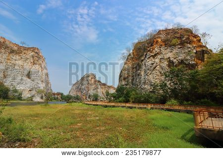 Scenic View Of Rocky Mountain Of Khao Ngu Stone Park , Ratchaburi , Thailand.
