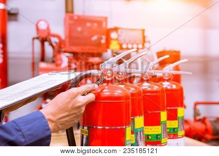 Engineer Checking Industrial Fire Control System,fire Alarm Controller, Fire Notifier, Anti Fire.sys